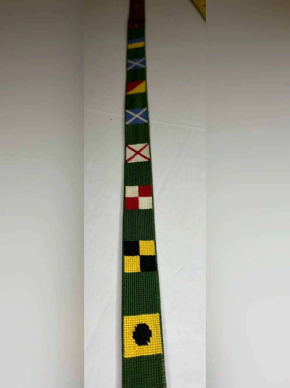 Smathers & Branson Boys Nautical Signal Flag Needlepoint Belt Size L Green Brass